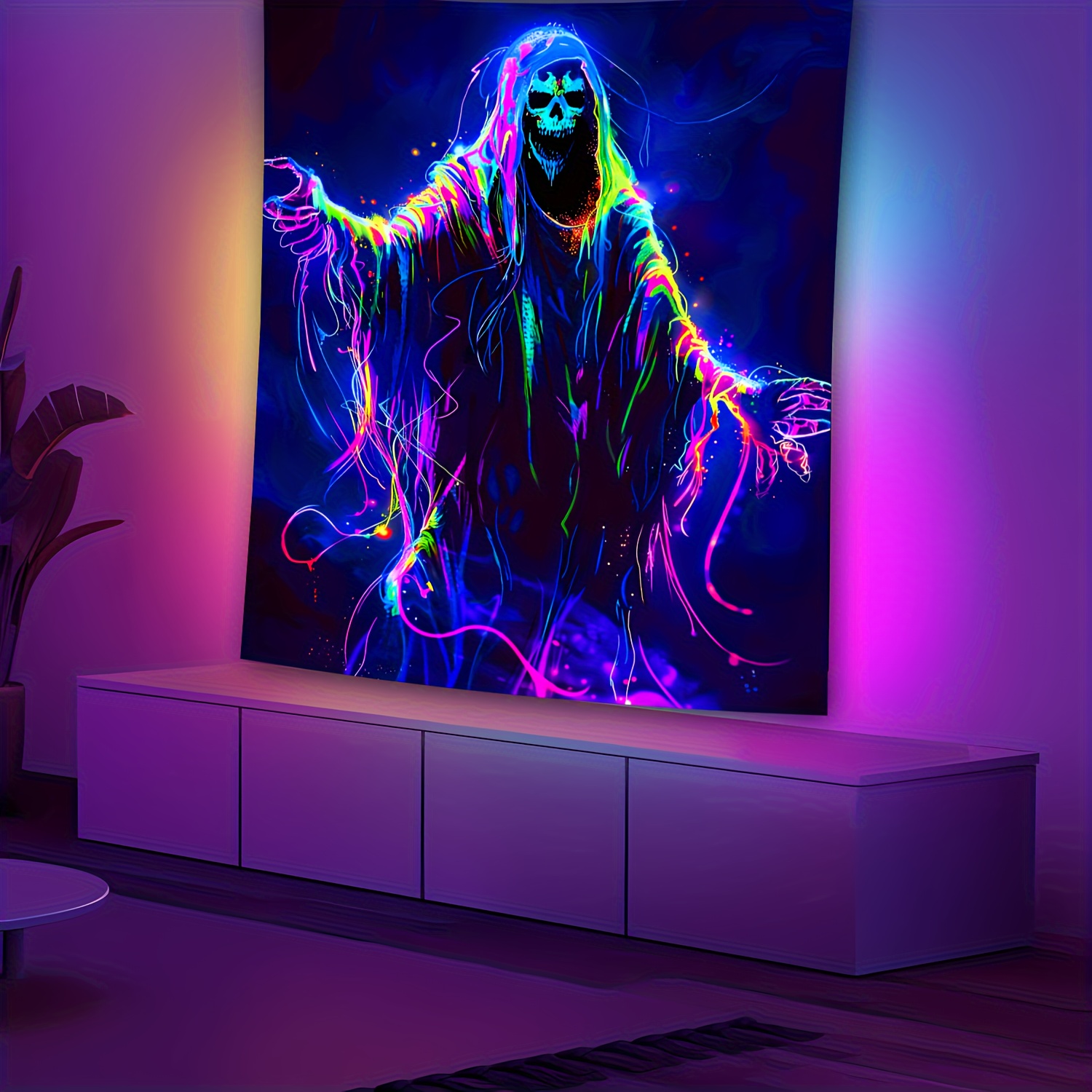 Esports Gaming Live - VIKAMA Halloween Cyberpunk Neon Skull Tapestry